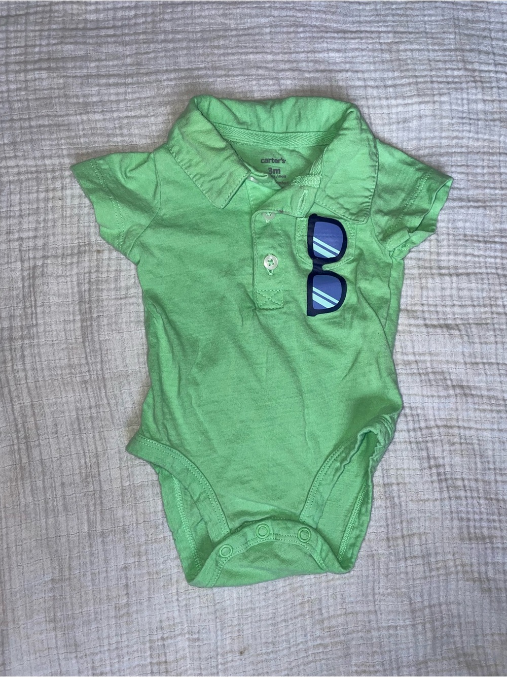 Carter's Bright Green Polo Onesie with Blue Sunglasses Patch